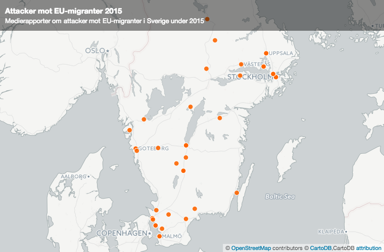 Karta över attacker mot EU-migranter 2015